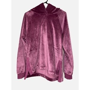 Plush Comfy Relaxed Fit Velvet Hoodie Light Purple Size L